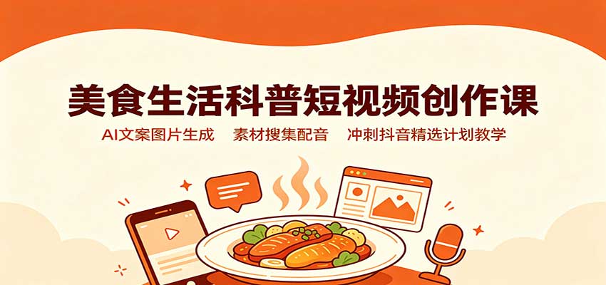 美食生活科普短视频创作课：AI文案图片生成，素材搜集配音，冲刺抖音精选计划教学-悟思笔记，一个低调的学习营。