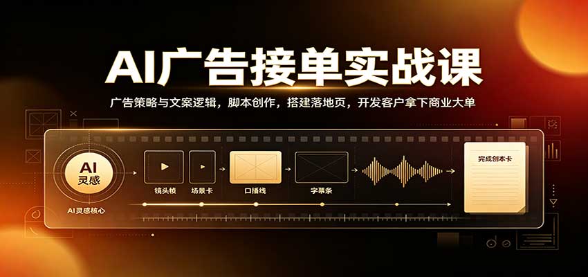 AI广告接单实战：广告策略与文案逻辑，脚本创作，搭建落地页，开发客户拿下商业大单-悟思笔记，一个低调的学习营。