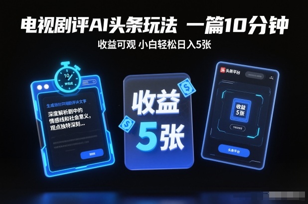 电视剧评AI头条玩法，一篇10分钟，收益可观，小白轻松日入5张+【独家】-悟思笔记，一个低调的学习营。