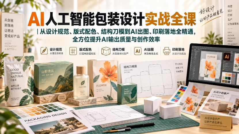 AI人工智能包装设计实战全课｜从设计规范、版式配色、结构刀模到AI出图、印刷落地全精通-悟思笔记，一个低调的学习营。