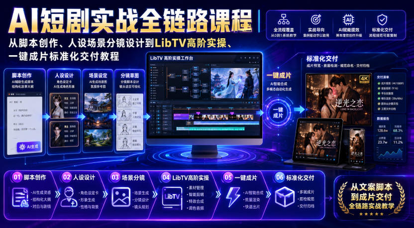 AI短剧实战全链路课程｜从脚本创作、人设场景分镜设计到LibTV高阶实操、一键成片标准化交付教程-悟思笔记，一个低调的学习营。