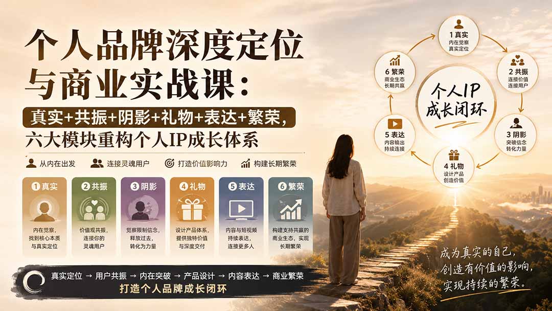 个人品牌深度定位与商业实战课：真实+共振+阴影+礼物+表达+繁荣，六大模块重构个人IP成长体系-悟思笔记，一个低调的学习营。