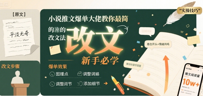 小说推文爆单大佬教你最简单的改文方法实操课，新手必学-悟思笔记，一个低调的学习营。