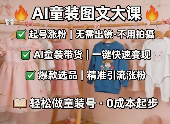 AI童装图文剪辑，某社群童装图文大课，起号涨粉、AI童装带货、爆款选品，无需出镜和拍摄-悟思笔记，一个低调的学习营。
