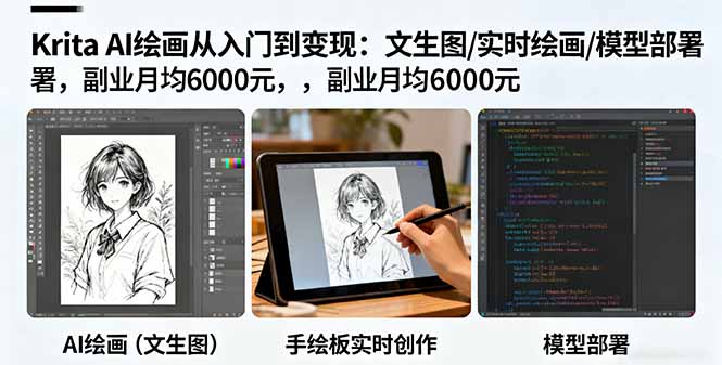 Krita AI绘画从入门到变现：文生图/实时绘画/模型部署，副业月均6000元-悟思笔记，一个低调的学习营。