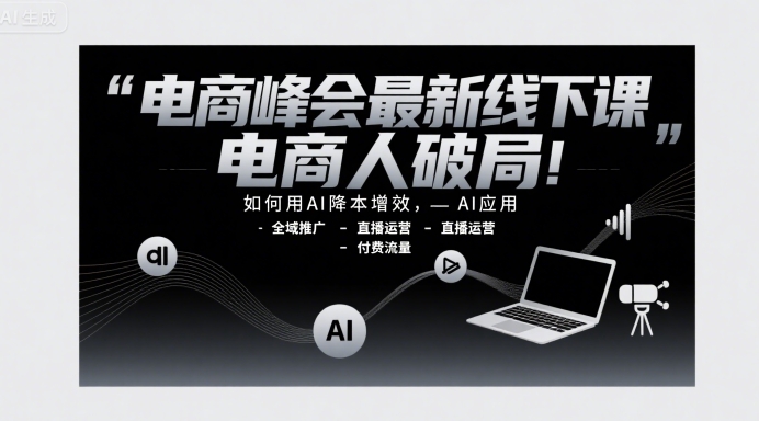 电商峰会最新线下课，电商人破局，如何用AI降本增效，AI应用-全域推广-直播运营-付费流量-悟思笔记，一个低调的学习营。
