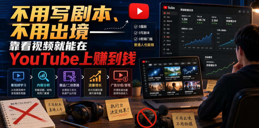 不用写剧本、不用出境——靠看视频就能在YouTube上賺到钱【原创双语字幕】-悟思笔记，一个低调的学习营。