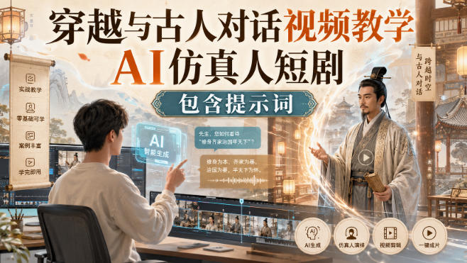 穿越与古人对话视频教学，AI仿真人短剧，包含提示词-悟思笔记，一个低调的学习营。