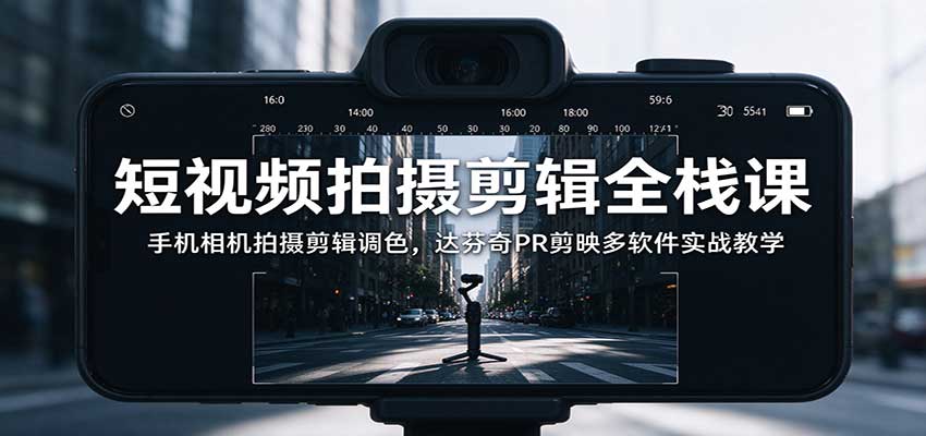 短视频拍摄剪辑全栈课：手机相机拍摄剪辑调色，达芬奇PR剪映多软件实战教学-悟思笔记，一个低调的学习营。