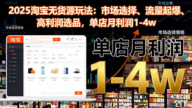 2025淘宝无货源玩法：市场选择、流量起爆、高利润选品，单店月利润1-4w-悟思笔记，一个低调的学习营。