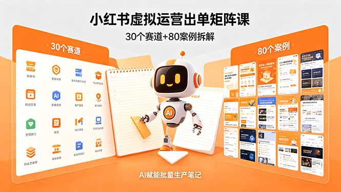 小红书虚拟运营出单矩阵课：30个赛道+80案例拆解，AI赋能批量生产笔记-悟思笔记，一个低调的学习营。