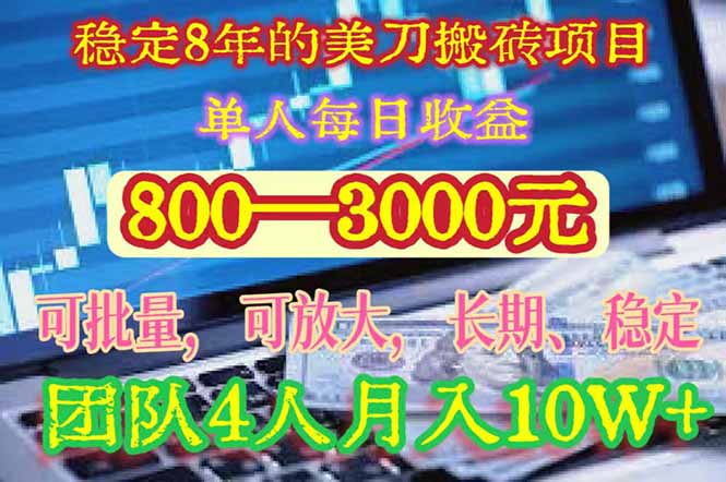 稳定8年的美刀搬砖项目，单人每日收益800—3000.团队4人月入10W+.可线下-悟思笔记，一个低调的学习营。