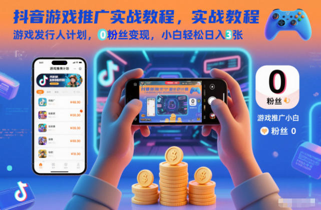 抖音游戏推广实战教程，游戏发行人计划，0粉丝变现，小白轻松日入3张-悟思笔记，一个低调的学习营。