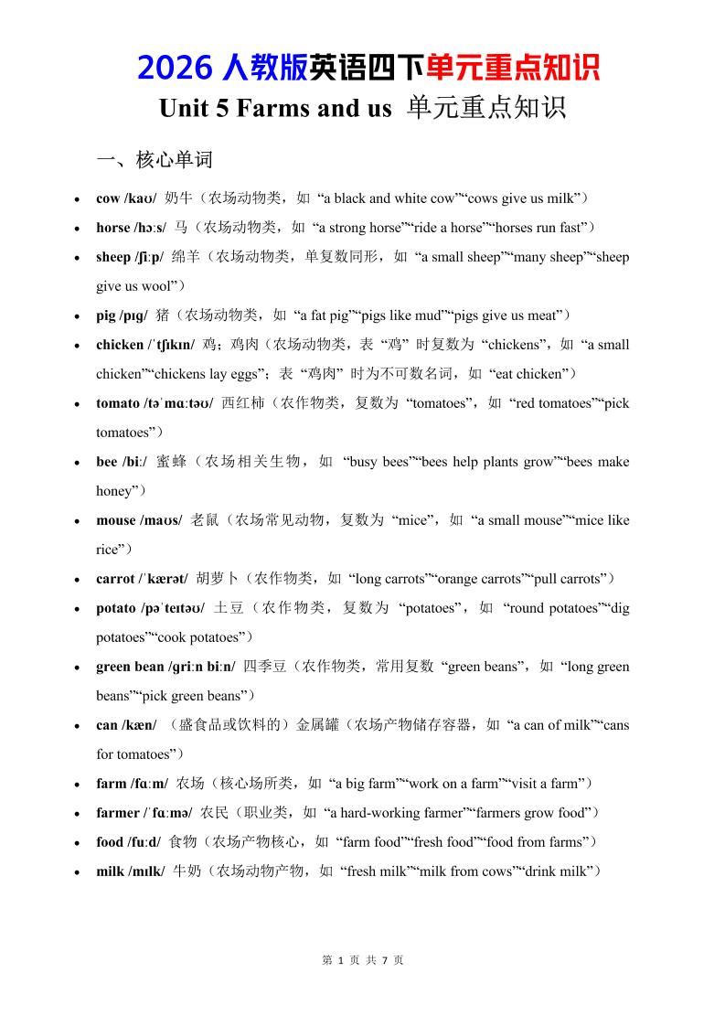 四年级下英语Unit5重点知识汇总《人教版PEP》-悟思笔记，一个低调的学习营。