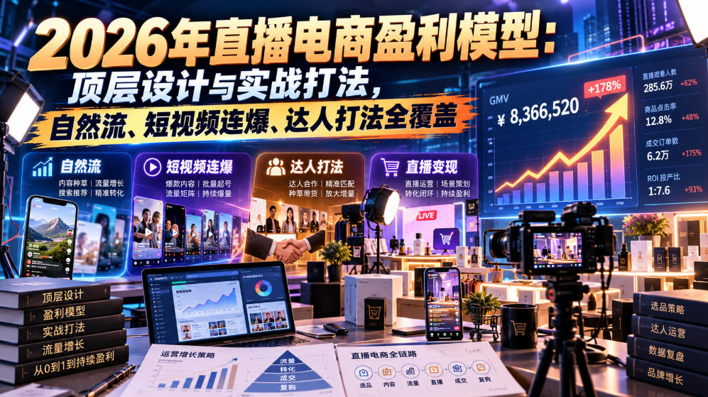 2026年直播电商盈利模型：顶层设计与实战打法，自然流、短视频连爆、达人打法全覆盖-悟思笔记，一个低调的学习营。