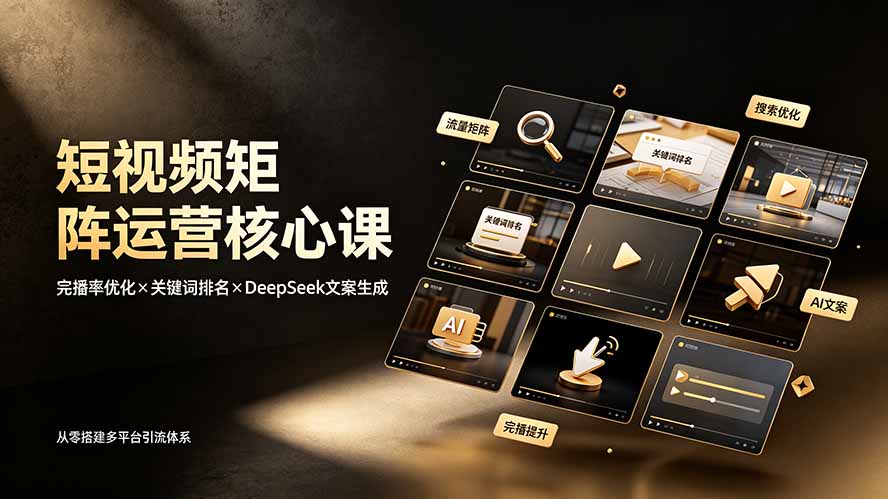 短视频矩阵运营核心课：完播率优化×关键词排名×DeepSeek文案生成，从零搭建多平台引流体系-悟思笔记，一个低调的学习营。