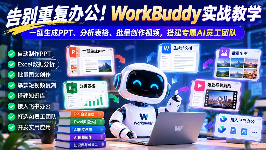 告别重复办公！WorkBuddy实战教学：一键生成PPT、分析表格、批量创作视频，搭建专属AI员工团队-悟思笔记，一个低调的学习营。