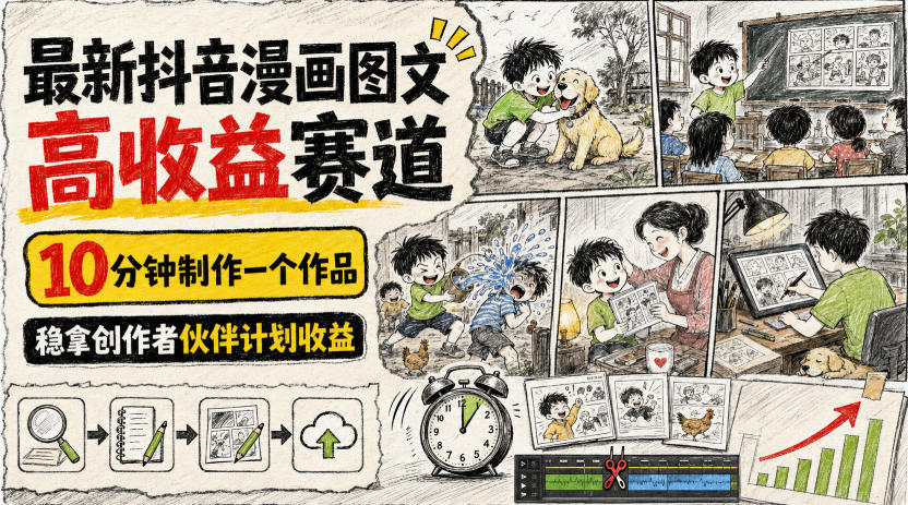 最新抖音漫画图文高收益赛道，10分钟制作一个作品，稳拿创作者伙伴计划收益-悟思笔记，一个低调的学习营。