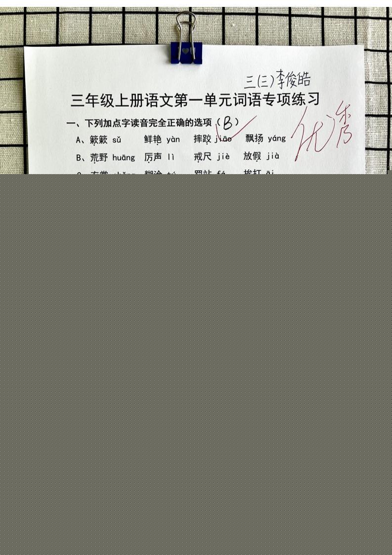 三年级上册语文第一单元词语专项答案-悟思笔记，一个低调的学习营。