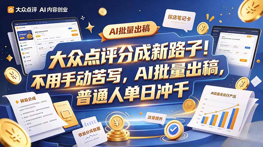 大众点评副业新玩法，工具提效解放双手，批量做笔记，单日可破千-悟思笔记，一个低调的学习营。