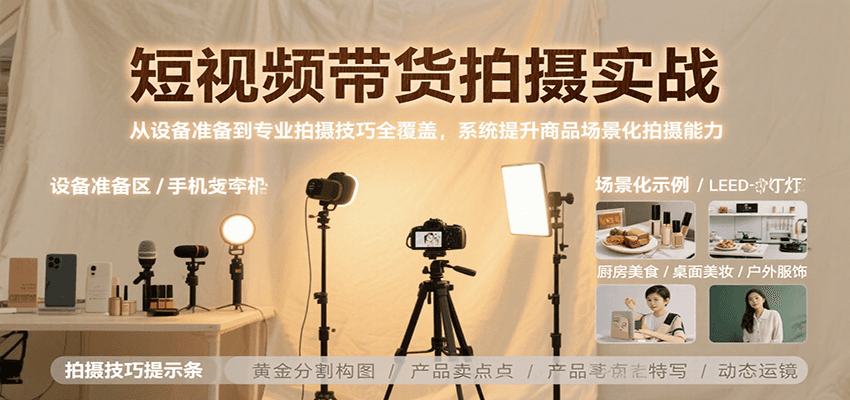 短视频带货拍摄实战，从设备准备到专业拍摄技巧全覆盖，系统提升商品场景化拍摄能力-悟思笔记，一个低调的学习营。