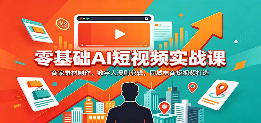 零基础AI短视频实战课：商家素材制作，数字人漫剧剪辑，同城电商短视频打造-悟思笔记，一个低调的学习营。