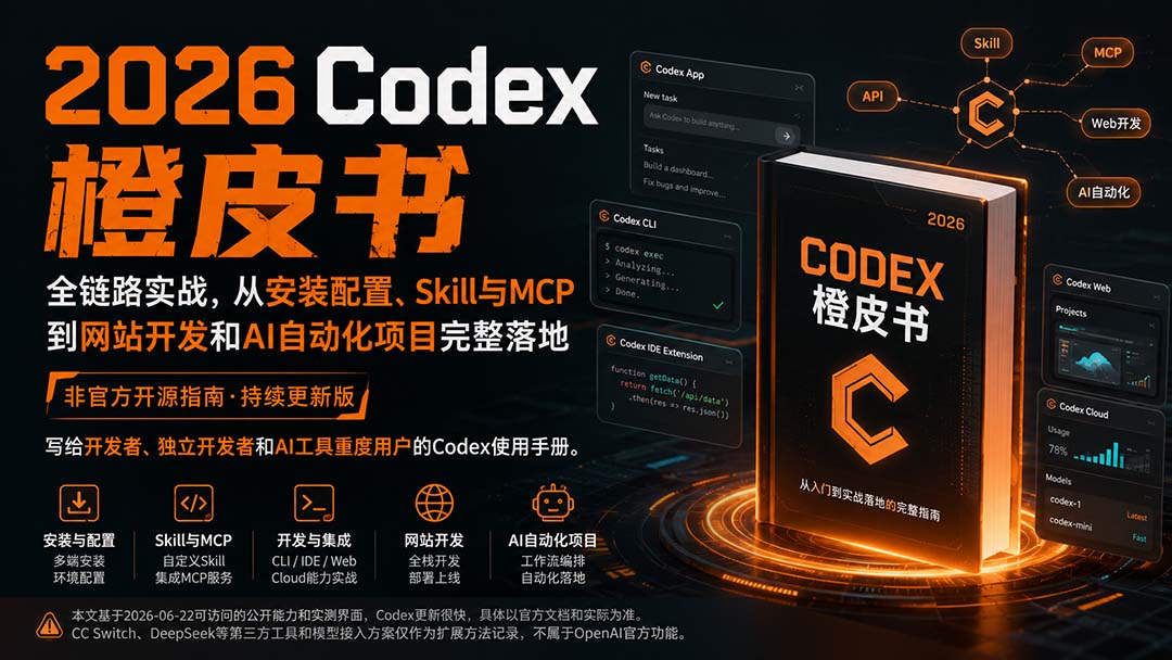 2026Codex橙皮书：全链路实战，从安装配置、Skill与MCP到网站开发和AI自动化项目完整落地-悟思笔记，一个低调的学习营。