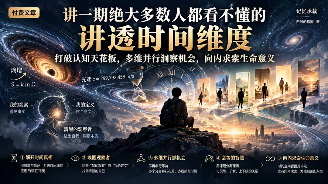付费文章：讲一期绝大多数人都看不懂的，讲透时间维度，打破认知天花板，多维并行洞察机会，向内求索生命意义-悟思笔记，一个低调的学习营。
