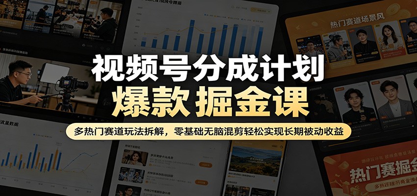 视频号分成计划爆款掘金课：多热门赛道玩法拆解，零基础无脑混剪轻松实现长期被动收益-悟思笔记，一个低调的学习营。