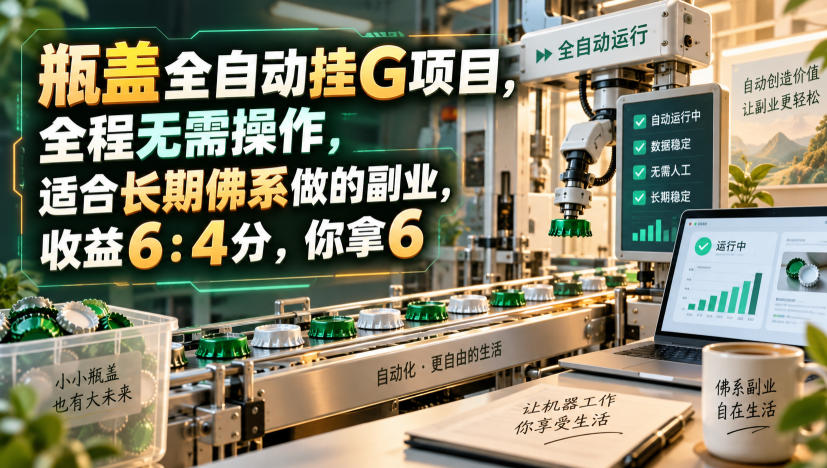 瓶盖全自动挂G项目，全程无需操作，适合长期佛系做的副业，收益6：4分，你拿6【揭秘】-悟思笔记，一个低调的学习营。