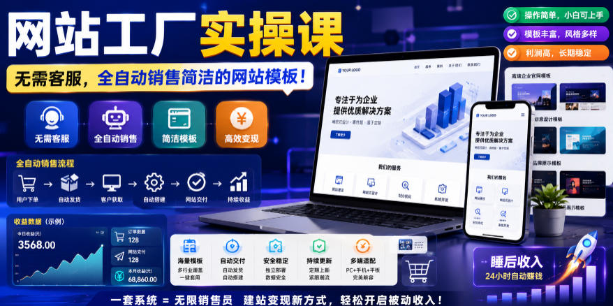 网站工厂实操课，无需客服，网站模板自动赚钱！【原创双语字幕】-悟思笔记，一个低调的学习营。