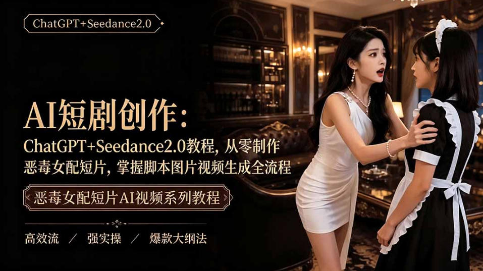 AI短剧从零创作实战课｜ChatGPT脚本撰写+Seedance2.0视频生成，恶毒女配短剧全流程教程-悟思笔记，一个低调的学习营。