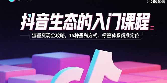 抖音生态的入门课程：流量变现全攻略，16种盈利方式，标签体系精准定位-悟思笔记，一个低调的学习营。