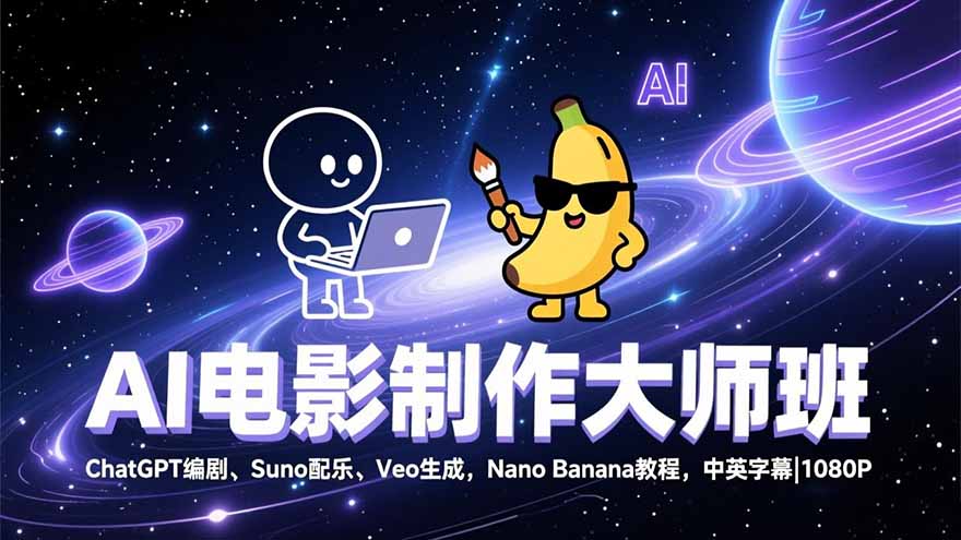 AI电影制作大师班：ChatGPT编剧、Suno配乐、Veo生成，Nano Banana教程，中英字幕|1080P-悟思笔记，一个低调的学习营。