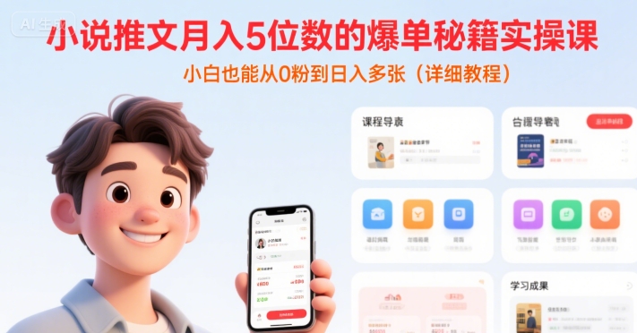 小说推文月入5位数的爆单秘籍实操课，，小白也能从0粉到日入多张(详细教程)-悟思笔记，一个低调的学习营。
