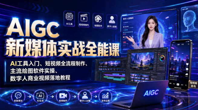 AIGC新媒体实战全能课｜AI工具入门、短视频全流程制作、主流绘图软件实操、数字人商业视频落地教程-悟思笔记，一个低调的学习营。