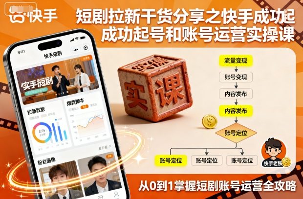 短剧拉新干货分享之快手成功起号和账号运营实操课-悟思笔记，一个低调的学习营。