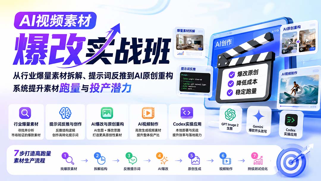 AI视频素材爆改实战班-更新8月：从行业爆量素材拆解、提示词反推到AI原创重构，系统提升素材跑量与投产潜力-悟思笔记，一个低调的学习营。