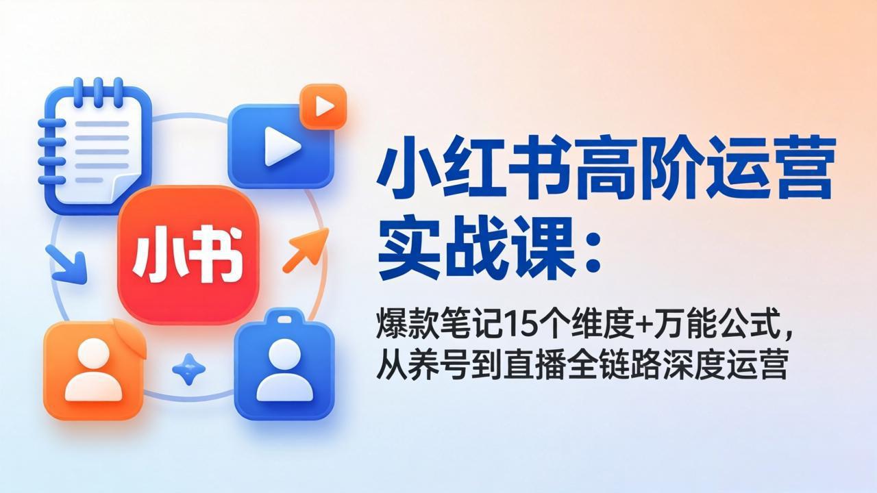 小红书高阶运营实战课：爆款笔记15个维度+万能公式，从养号到直播全链路深度运营-悟思笔记，一个低调的学习营。