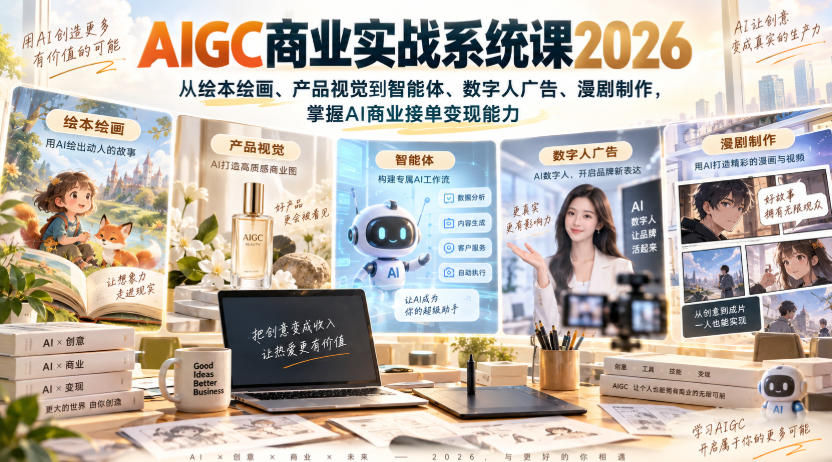 AIGC商业实战系统课2026，从绘本绘画、产品视觉到智能体、数字人广告、漫剧制作，掌握AI商业接单变现能力-悟思笔记，一个低调的学习营。