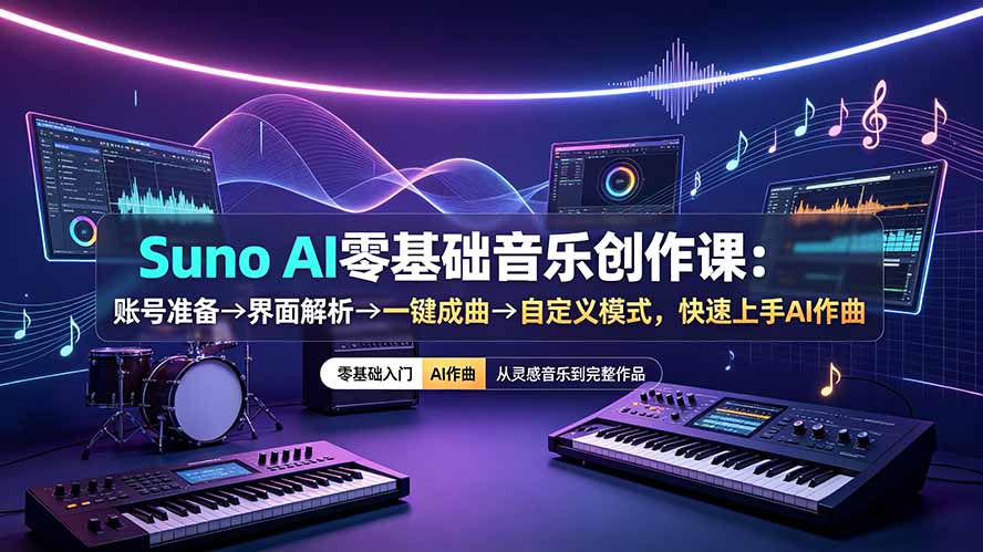 Suno AI零基础音乐创作课：账号准备→界面解析→一键成曲→自定义模式，快速上手AI作曲-悟思笔记，一个低调的学习营。