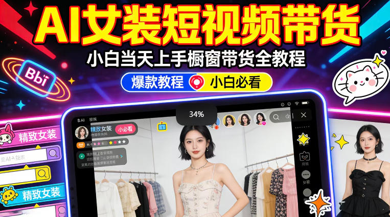 AI女装短视频橱窗带货：小白零门槛当天上手，高佣金爆款轻松賺！-悟思笔记，一个低调的学习营。