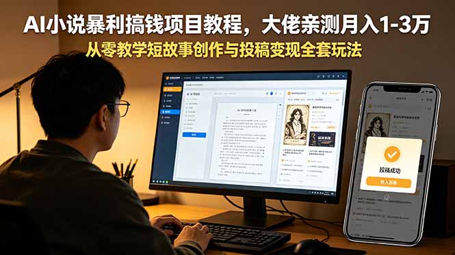 AI小说暴利搞钱项目教程，大佬亲测月入1-3万，从零教学短故事创作与投稿变现全套玩法-悟思笔记，一个低调的学习营。