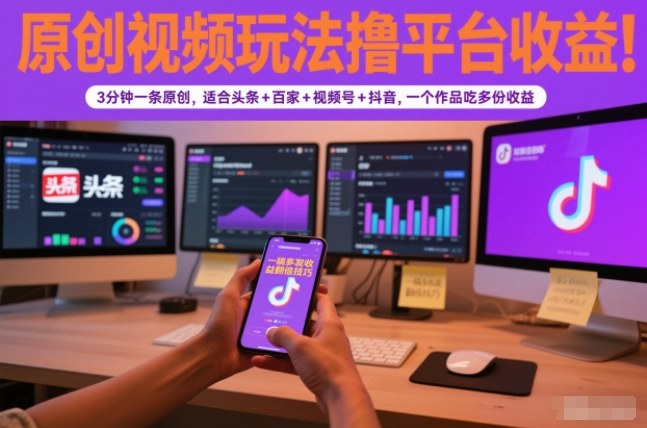 原创视频玩法撸平台收益，3分钟一条原创，适合头条+百家+视频号+抖音，一个作品吃多份收益-悟思笔记，一个低调的学习营。