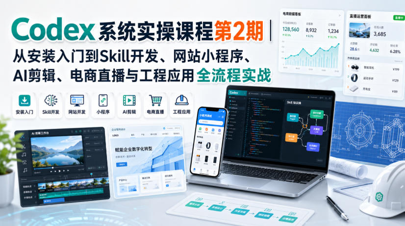 Codex系统实操课程第2期｜从安装入门到Skill开发、网站小程序、AI剪辑、电商直播与工程应用全流程实战-悟思笔记，一个低调的学习营。