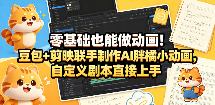 零基础也能做动画！豆包+剪映联手制作AI胖橘小动画，自定义剧本直接上手-悟思笔记，一个低调的学习营。