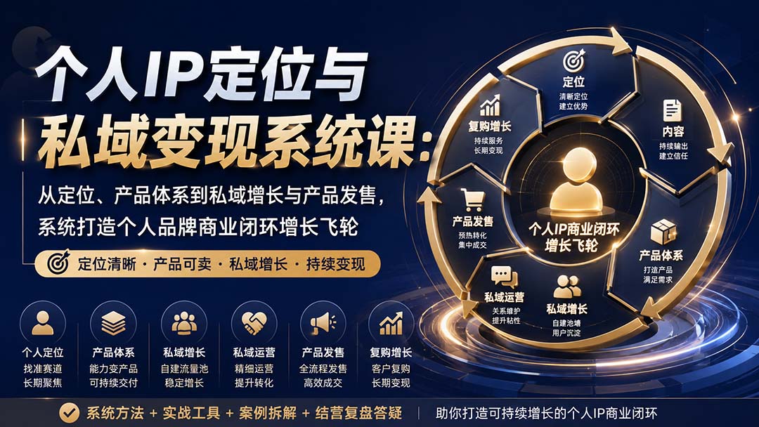 个人IP定位与私域变现系统课：从定位、产品体系到私域增长与产品发售，系统打造个人品牌商业闭环增长飞轮-悟思笔记，一个低调的学习营。