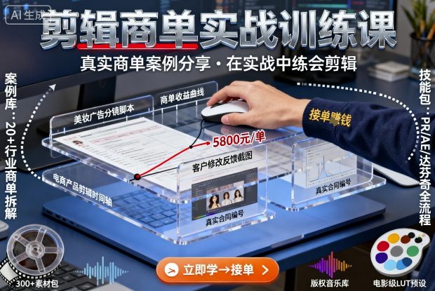 剪辑商单实战训练课，真实商单案例分享，在实战中练会剪辑-悟思笔记，一个低调的学习营。