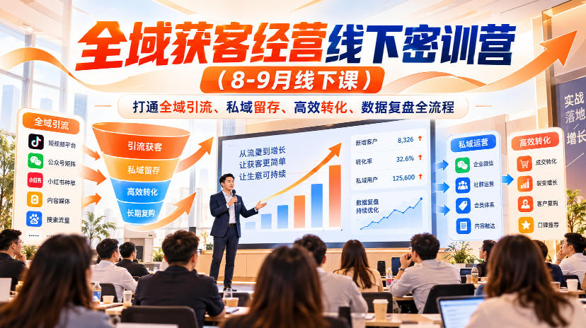 全域获客经营线下密训营(8-9月线下课)，打通全域引流、私域留存、高效转化、数据复盘全流程-悟思笔记，一个低调的学习营。