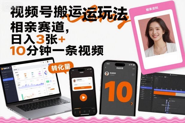 视频号搬运玩法，相亲赛道，日入3张+，10分钟一条视频-悟思笔记，一个低调的学习营。